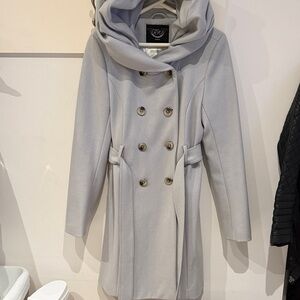 RW&CO. Soft Gray/blue wool Coat with hood. Size Medium